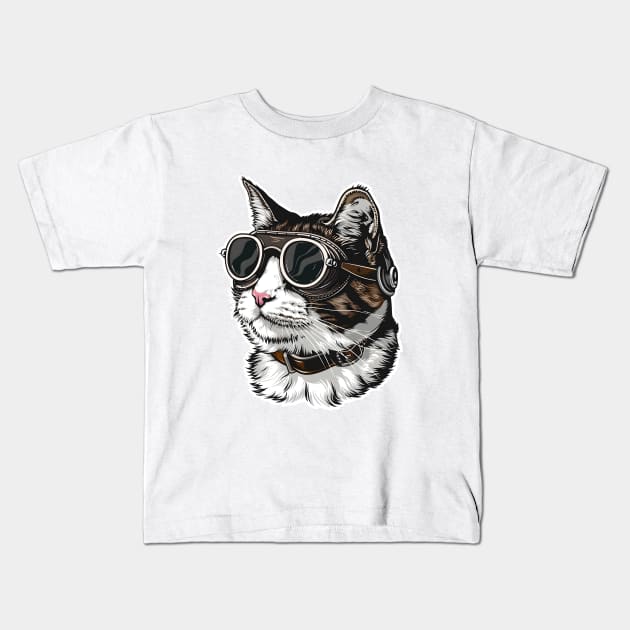 SkyPilot Kitty Pilot Cat Aviator Cat Air Force Pilot Uniform Kids T-Shirt by RetroZin